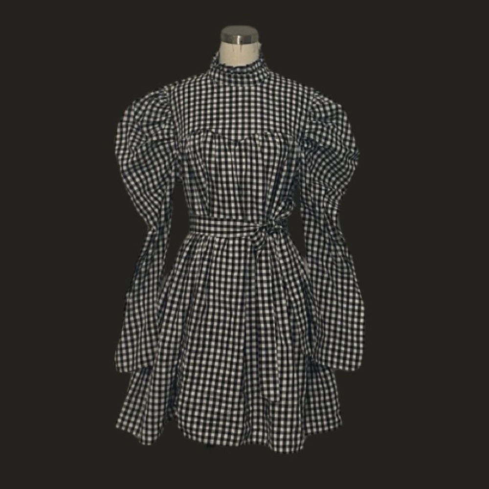 Gingham Puff Sleeve Mini Dress
